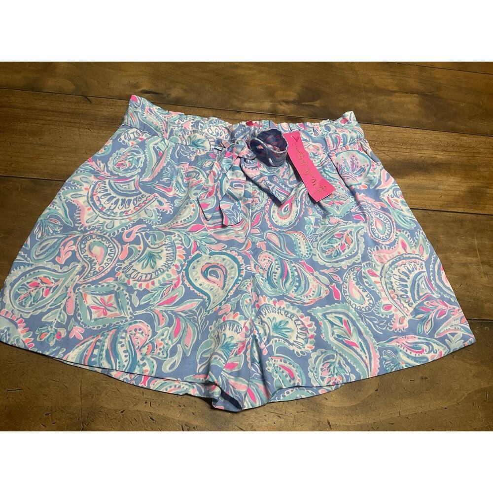 LILLY PULITZER Kaylene Shorts Zanzibar Blue Fish Kiss Size Medium Preppy Modal